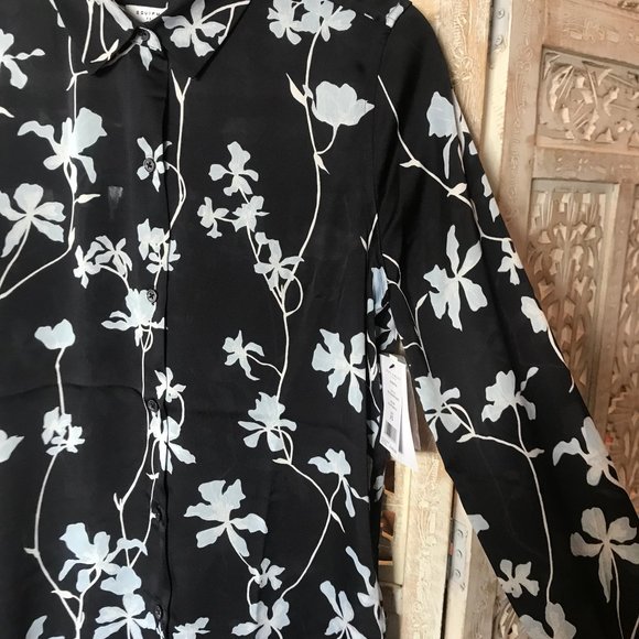 NWT Equipment Essential Navy Floral Satin Blouse XS - Picture 8 of 12